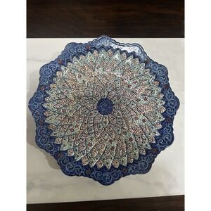 Vintage Persian Minakari Hand-Painted Enamel on Copper Wall Hanging Plate - 8"